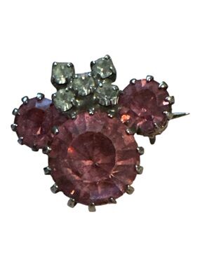 Vintage Disney Minnie Mouse Rhinestone Brooch Pin Pink Silver Tone 1980s